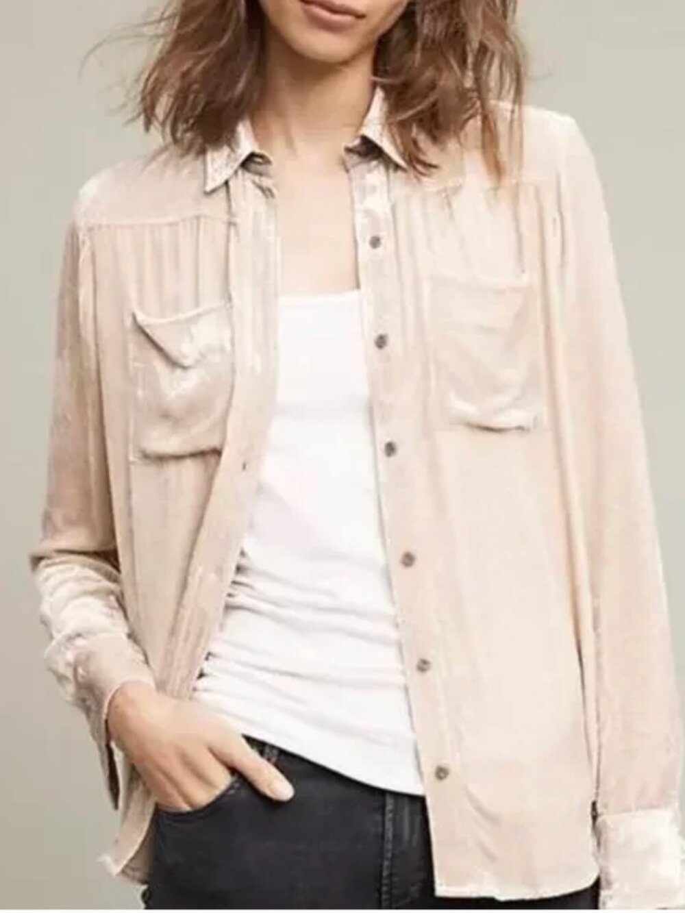 ✨ Anthropologie Holding Horses Silk Blend Velvet Button Down – Medium ✨